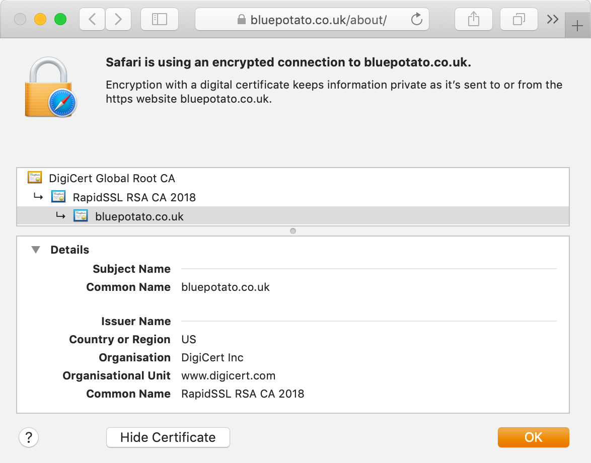 Look of the RapidSSL certificate in your browser's address bar