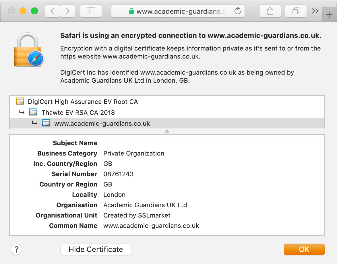 View the GeoTrust Thawte Web Server EV certificate in the browser's address bar